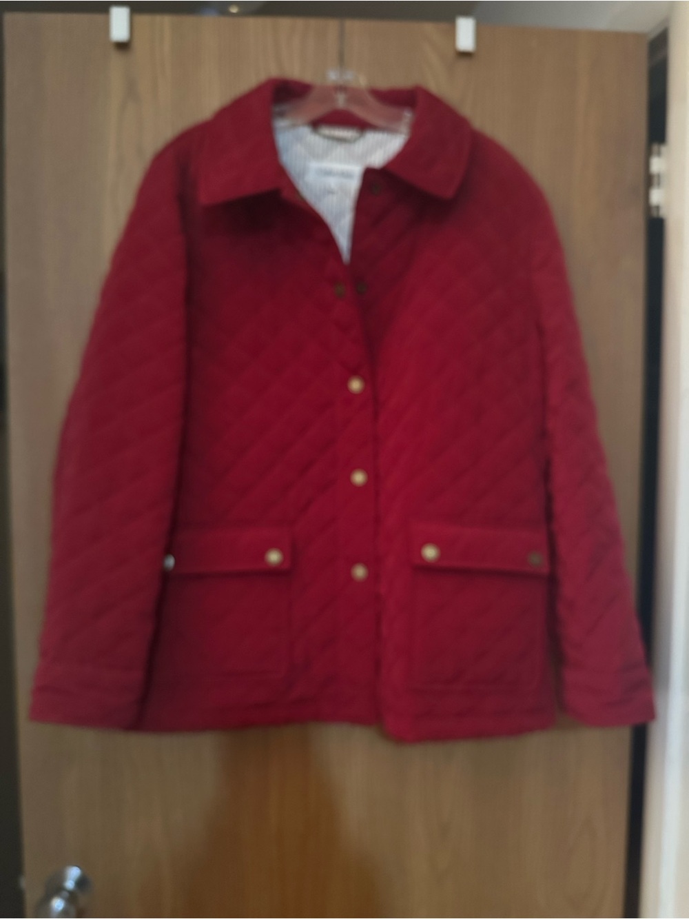 Quilted Red Women's Jacket with Snap Front